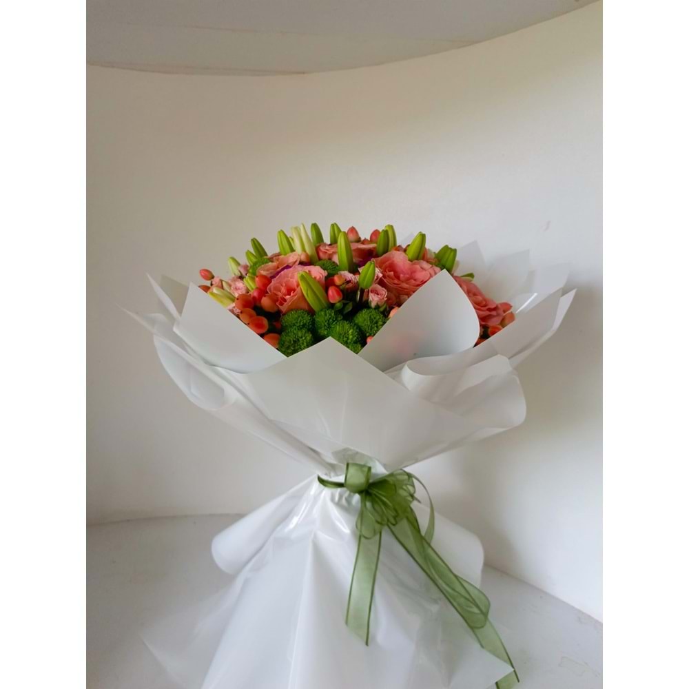 Mixed Bouquet of Rose, Lily, and Greenery.