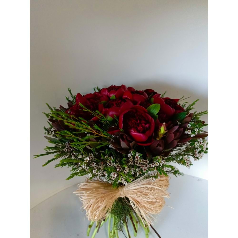 Bouquet of Red Roses with Fresh Greens.