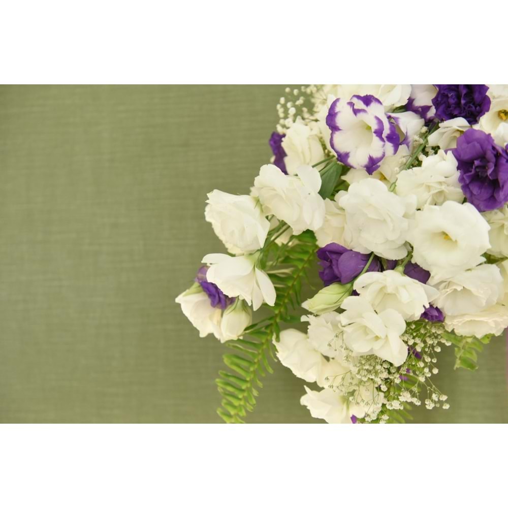 Bouquet of White Roses, Italian Ruscus, and White & Purple Lisianthus