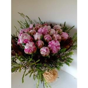 Bouquet of Peony with Fresh Greens.
