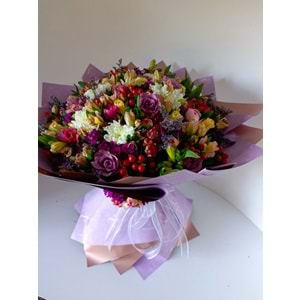 Bouquet of Colorful Roses, Aster, Gerbera, and Wildflowers.