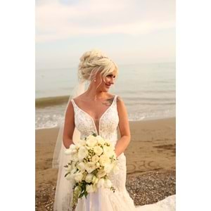 Bouquet of White Roses, Lisianthus, and Eucalyptus
