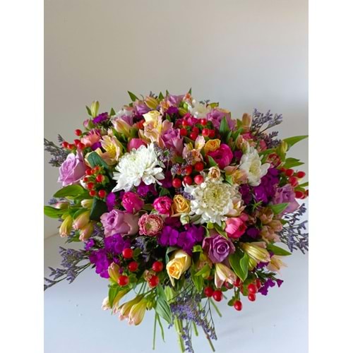 Bouquet of Colorful Roses, Aster, Gerbera, and Wildflowers.