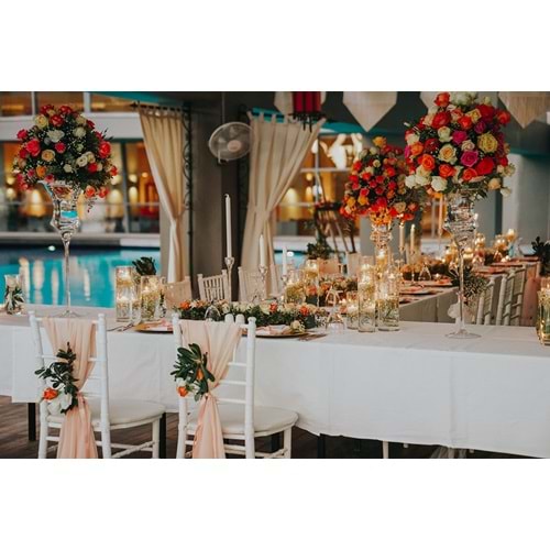 Long Table Decoration with a Floral Path of Roses and Gerberas