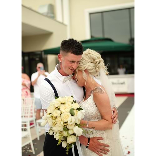 Bouquet of White Roses, Lisianthus, and Eucalyptus